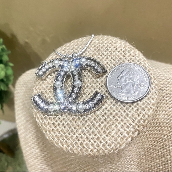 Up cycled, re-imagined luxury CC necklace. Oversized charm. - Picture 2 of 4